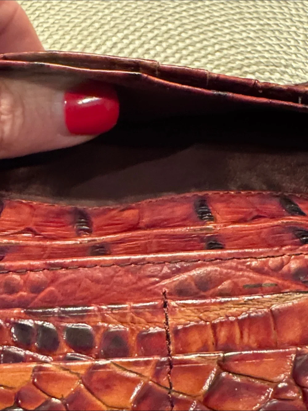 Brahmin Burgundy Croc-Embossed Leather Clutch with Gold Plate